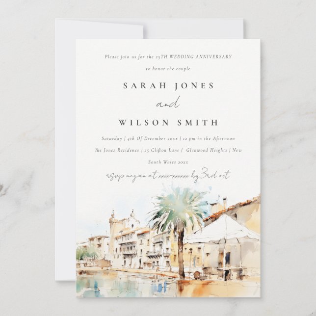 Mallorca Spain Landscape Wedding Anniversary  Invitation (Front)