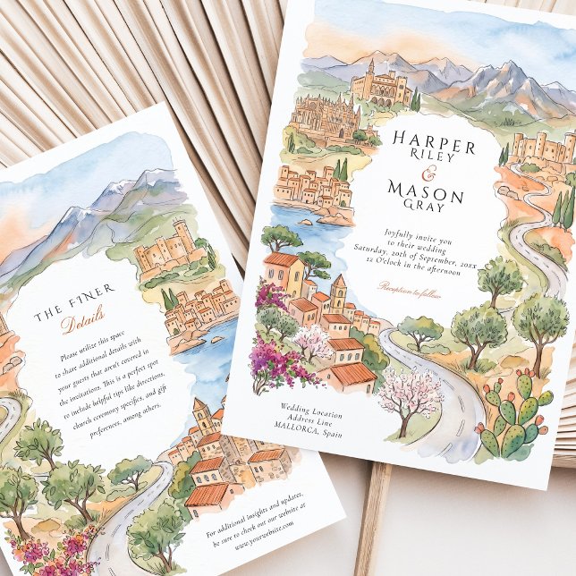 Mallorca Spain Palma Cathedral Bellver Wedding Invitation (Creator Uploaded)