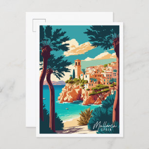 Mallorca Spain vintage travel illustration Postcard