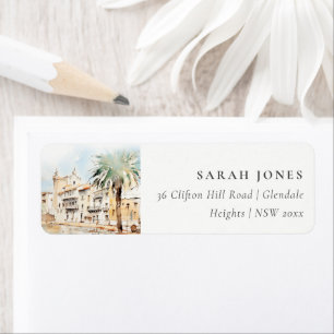 Mallorca Spain Watercolor Landscape Address