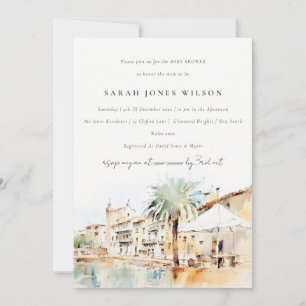 Mallorca Spain Watercolor Landscape Baby Shower Invitation