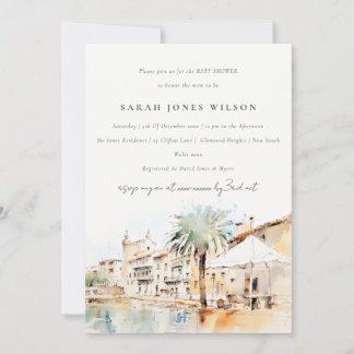 Mallorca Spain Watercolor Landscape Baby Shower Invitation