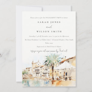 Mallorca Spain Watercolor Landscape Engagement Invitation