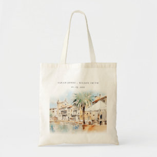 Mallorca Spain Watercolor Landscape Wedding Tote Bag