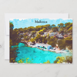 Mallorca Spain Watercolor Panoramic View Scenery Card