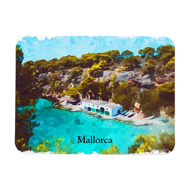 Mallorca Spain Watercolor Panoramic View Scenery Magnet (Horizontal)