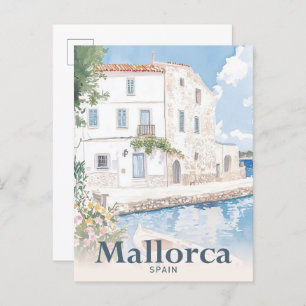Mallorca Spain Watercolor Travel Illustration Postcard