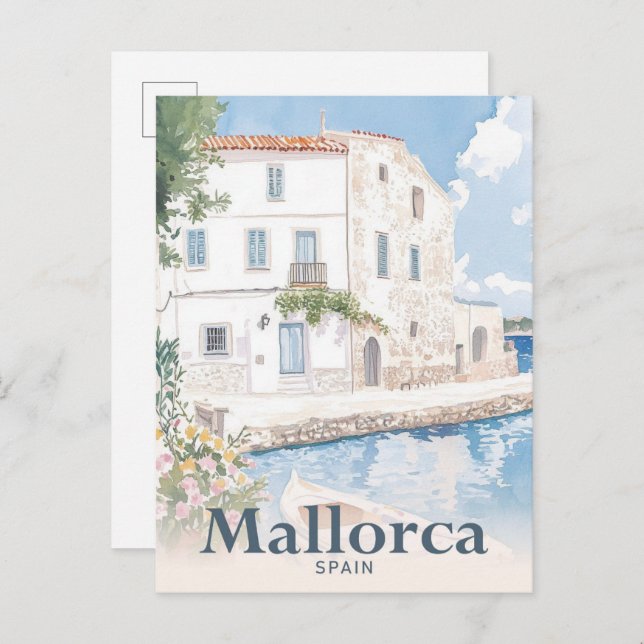 Mallorca Spain Watercolor Travel Illustration Postcard (Front/Back)