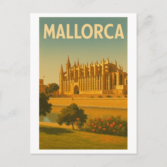 Mallorca Vintage Retro Cathedral Postcard (Front)