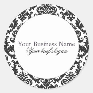Mallory #1 Chic Black Damask Round Sticker