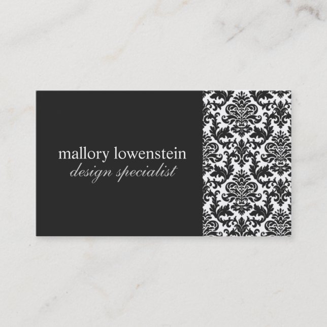 Mallory #2 Chic Black Damask Business Card (Front)