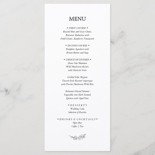 Mallory Elegant Modern Wedding Reception Dinner Menu (Front)