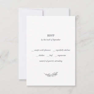 Mallory Minimalist Black White Meal Choice Wedding RSVP Card