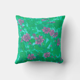 Mallow Bloom, Malva Flowers Summer Floral Painting Cushion