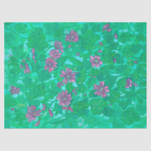 Mallow Bloom, Malva Flowers Summer Floral Painting Tissue Paper (Front)