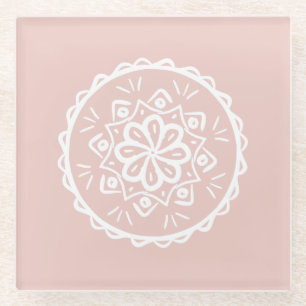 Mallow Mandala Glass Coaster