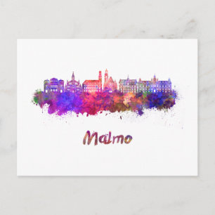Malmo skyline in watercolor postcard