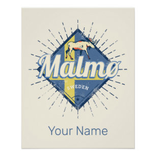 Malmo Sweden Retro Flag Vintage Moose Souvenir Poster