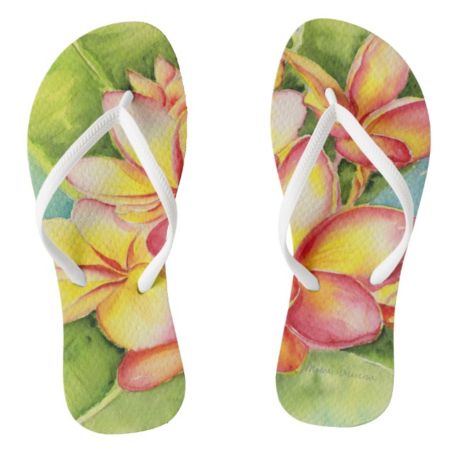 Malorie Arisumi plumeria watercolor slippers Jandals (Footbed)