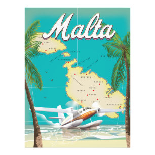 Malta beach & map travel poster