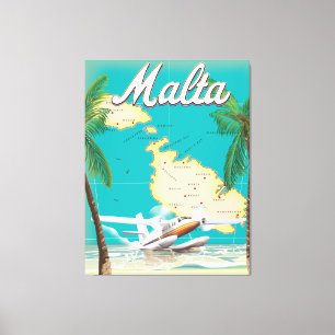 Malta beach & map travel poster canvas print