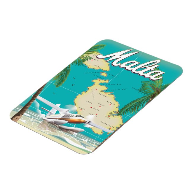 Malta beach & map travel poster magnet (Left Side)