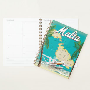Malta beach & map travel poster planner