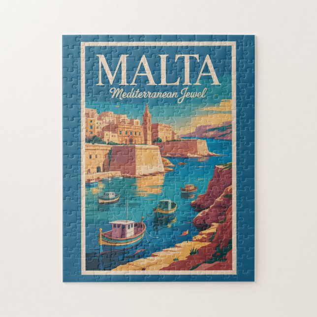 Malta Coast Illustration Travel Art Vintage Jigsaw Puzzle (Vertical)