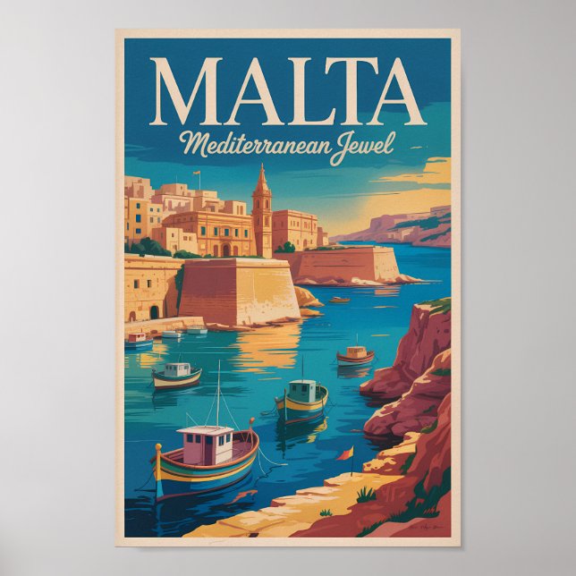 Malta Coast Illustration Travel Art Vintage Poster (Front)