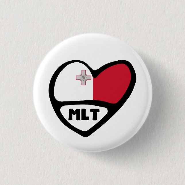 Malta Country Code Flag Heart Pin Badge, MLT (Front)