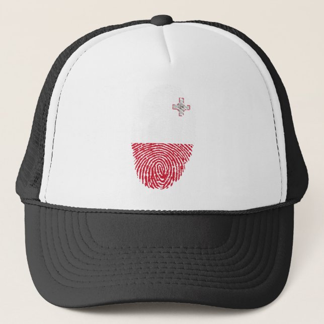 Malta Flag Fingerprint Country Pride Identity Trucker Hat (Front)