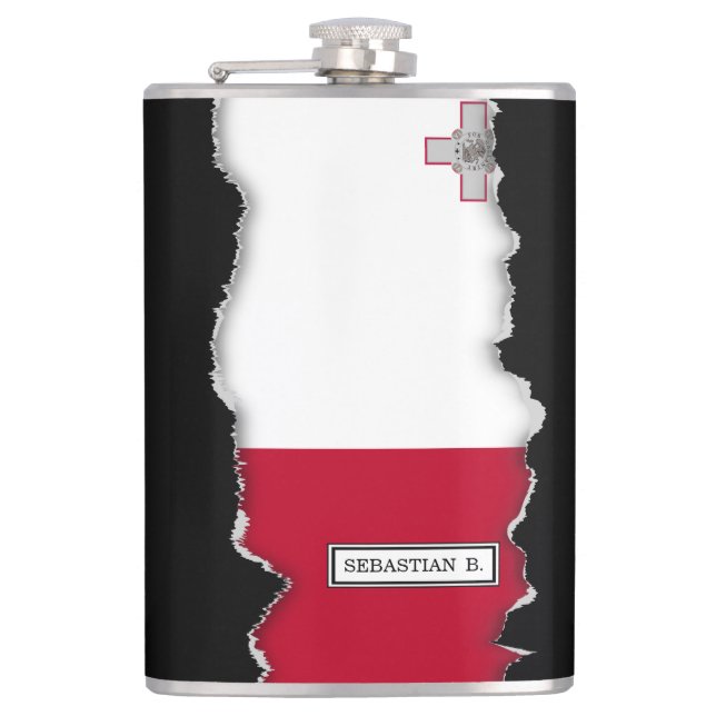 Malta flag hip flask (Front)