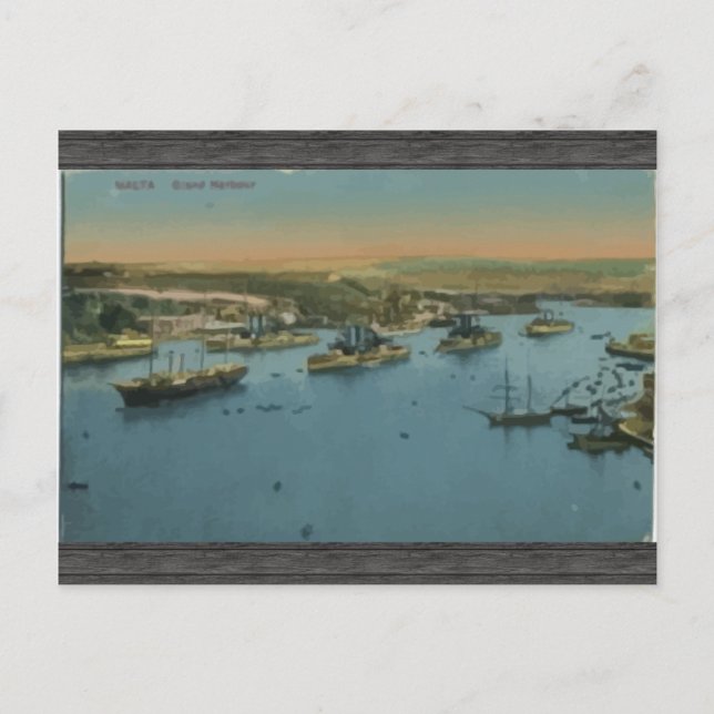 Malta - Grand Harbour, Vintage Postcard (Front)