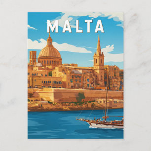 Malta Illustration Travel Art Vintage Postcard