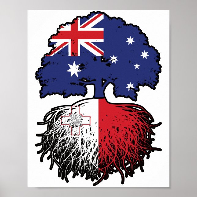 Malta Maltese Australian Australia Tree Roots Flag Poster (Front)