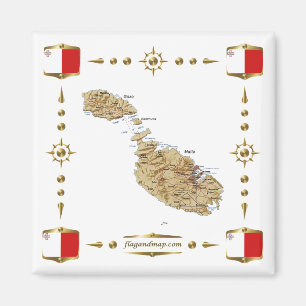 Malta Map + Flags Magnet