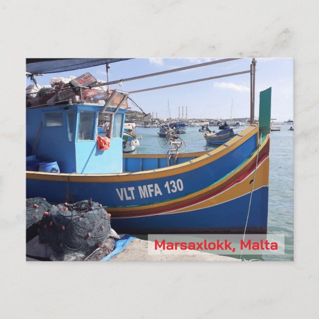 Malta Vacation Marsaxlokk Boats Postcard (Front)