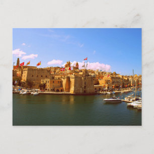 Malta - Valetta - Harbour & Multiple Flags Postcard