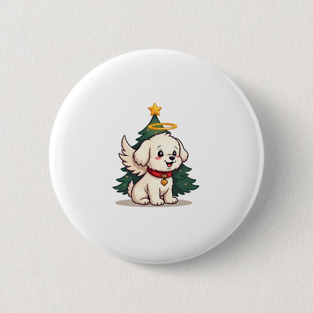 Maltese Angel Dog 6 Cm Round Badge (Front)