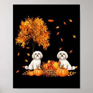 Maltese Autumn Leaf Fall Dog Lover Halloween Thank Poster