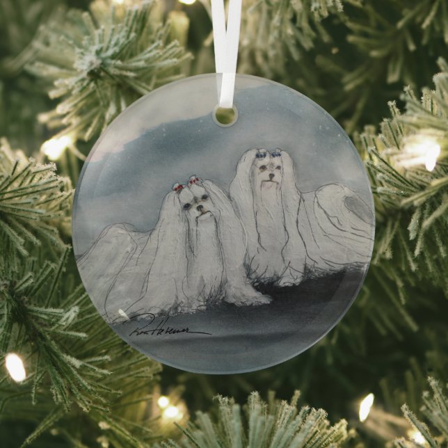 Maltese by Hevener Glass Tree Decoration (Insitu)