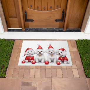 Maltese Christmas Dress Santa Hat Doormat