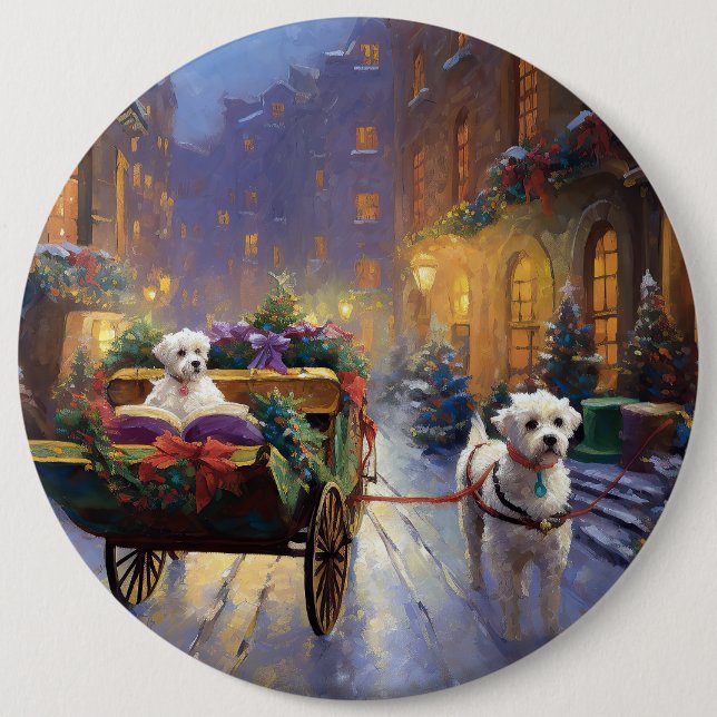 Maltese Christmas Festive Season 6 Cm Round Badge (Front)