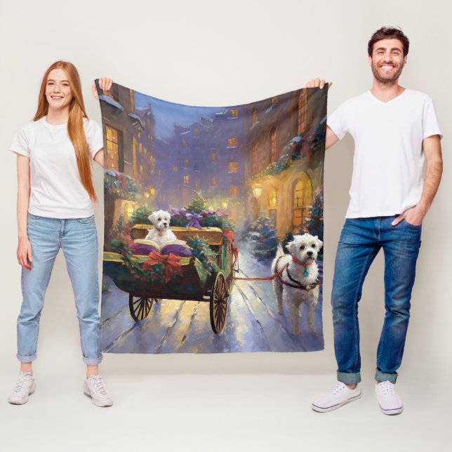 Maltese Christmas Festive Season Fleece Blanket (In Situ)