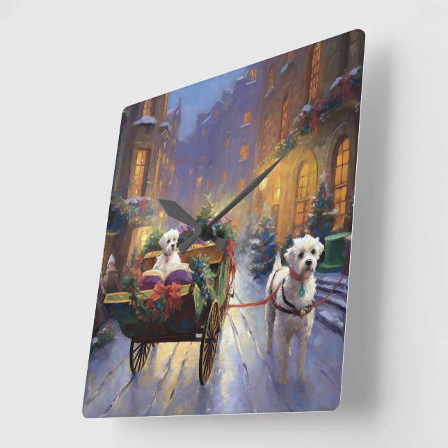 Maltese Christmas Festive Season Square Wall Clock (Angle)