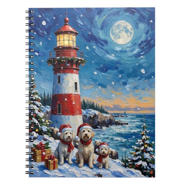 Maltese Christmas Lighthouse Holiday Notebook (Front)