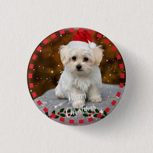 Maltese Christmas Puppy 3 Cm Round Badge (Front)