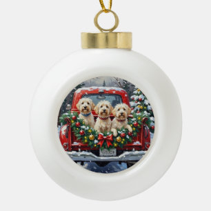 Maltese Christmas Red Truck Holiday Ceramic Ball Christmas Ornament