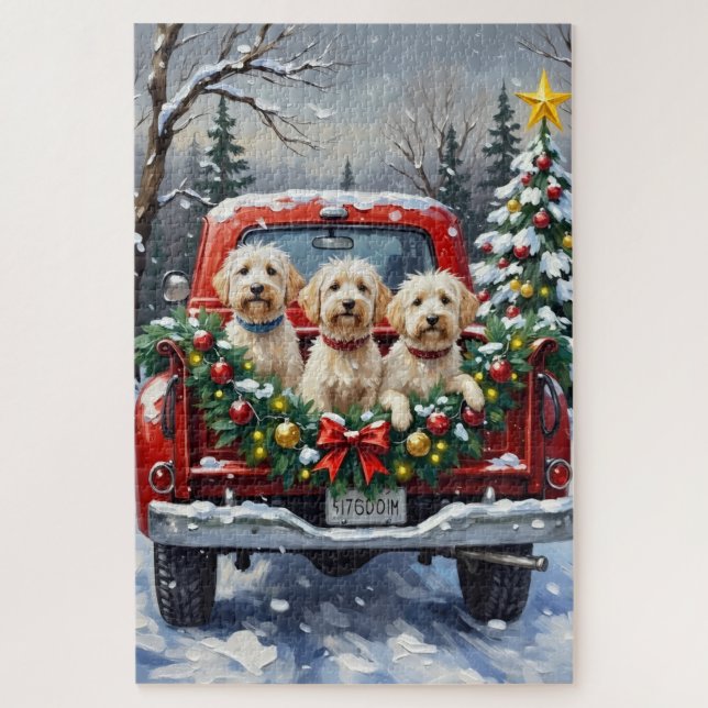 Maltese Christmas Red Truck Holiday Jigsaw Puzzle (Vertical)