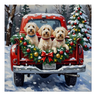 Maltese Christmas Red Truck Holiday Poster